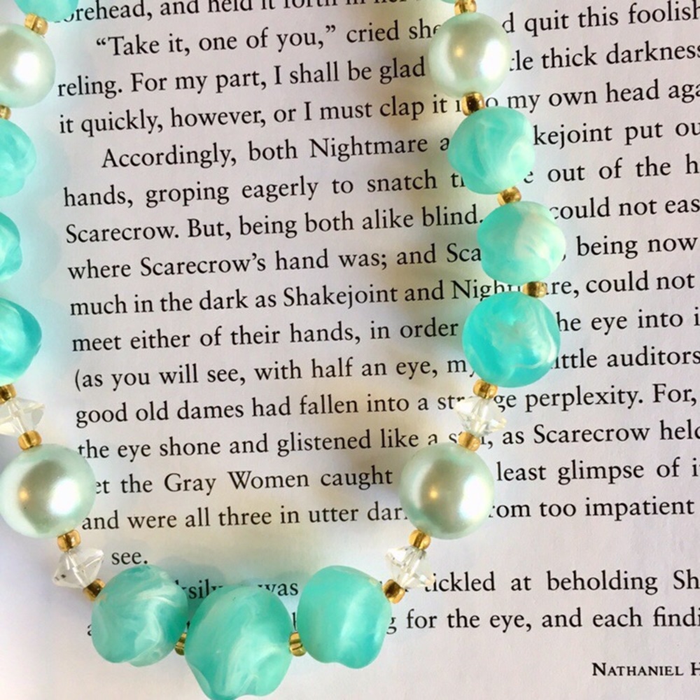 1950s Teal and Pearl Large Beaded Necklace